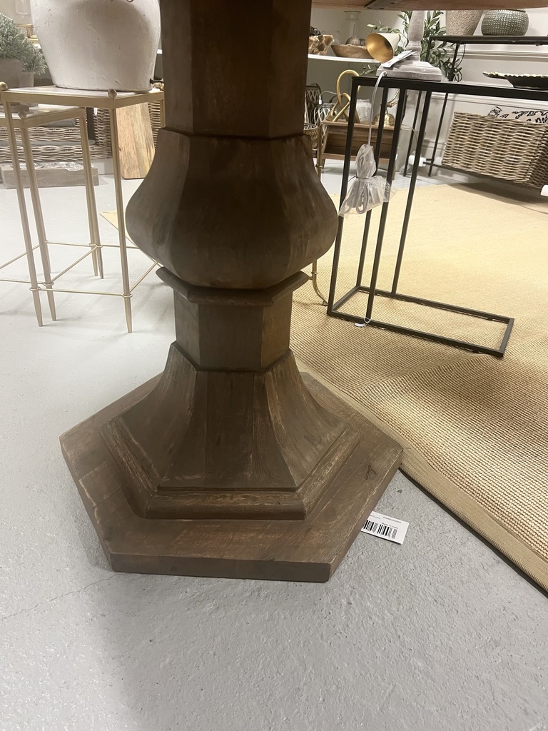 Natural Wood Taupe Round Pedestal Table with Carved Base