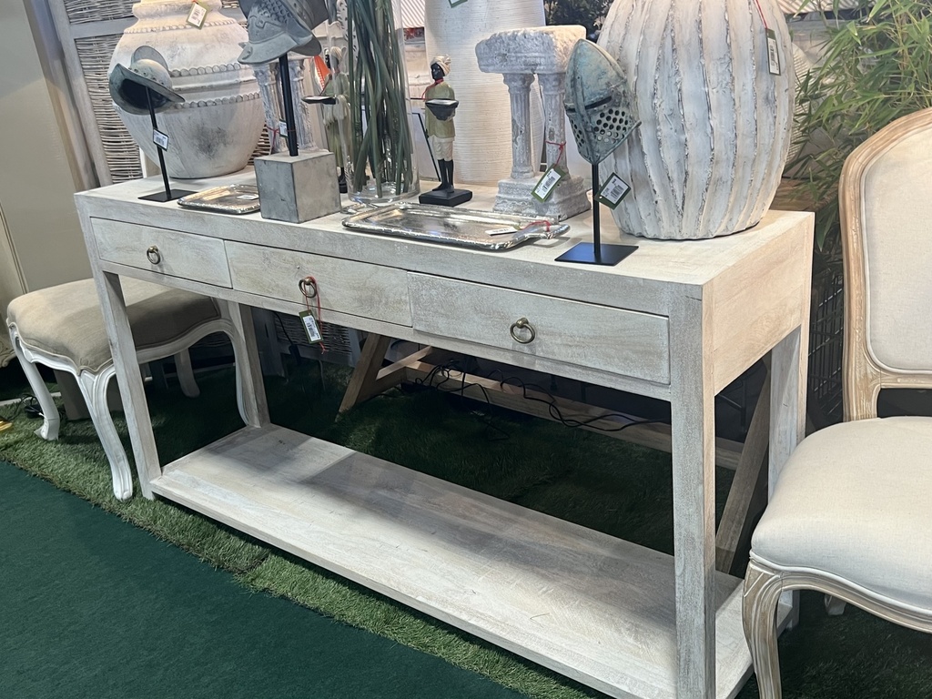 Natural Wood Console Table with three Drawers