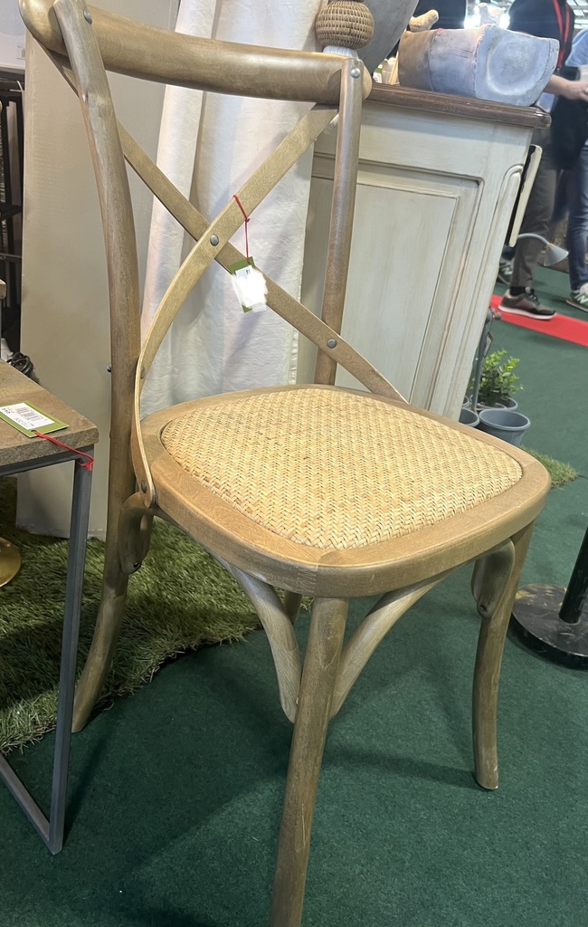 French Bistro Cross Back Chair - Natural Birch Wood and Rattan Seat