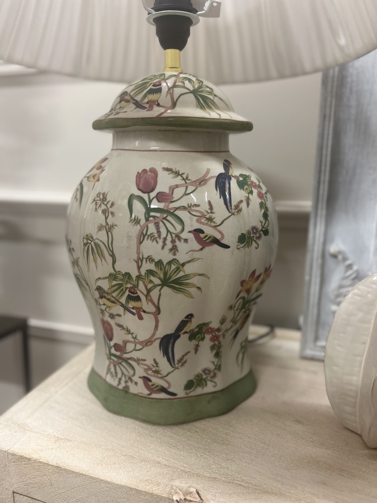 Tall Porcelain Floral and Bird Pattern Lamp Base