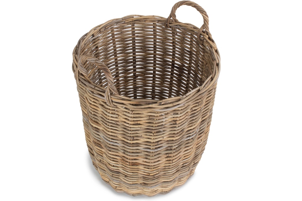 Medium Tall Round Fireside Grey Rattan Log Basket
