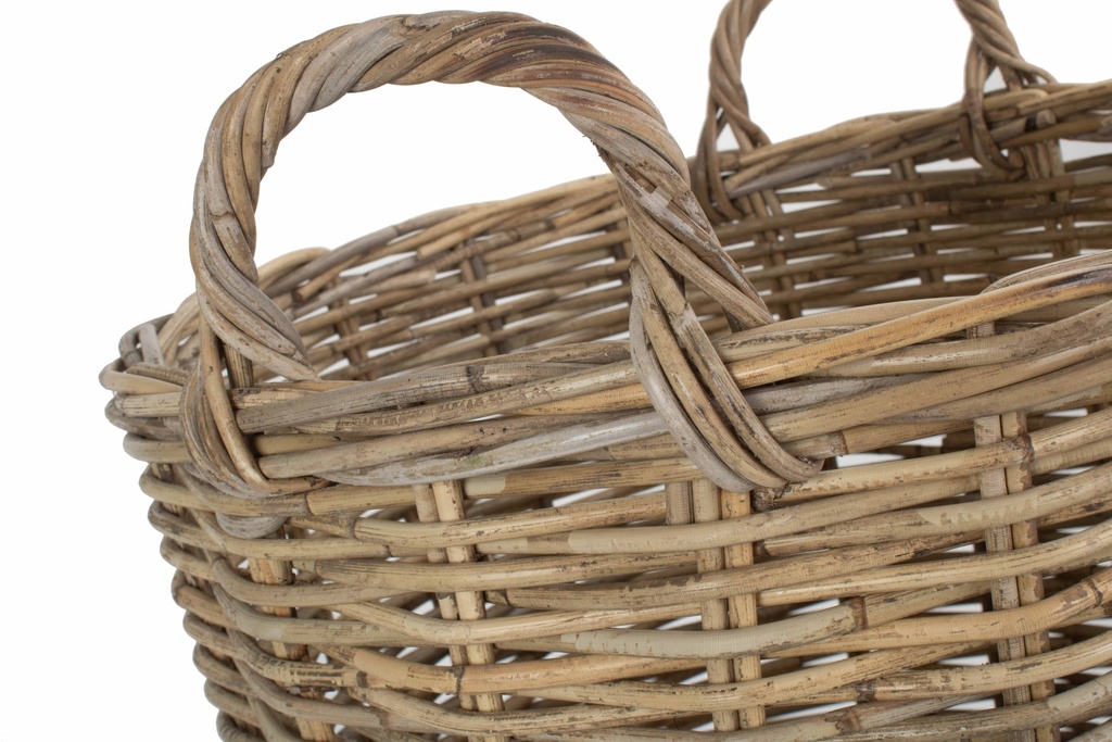 Medium Tall Round Fireside Grey Rattan Log Basket