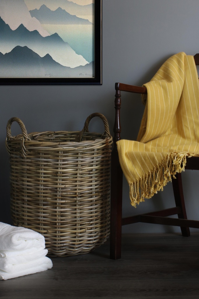 Medium Tall Round Fireside Grey Rattan Log Basket