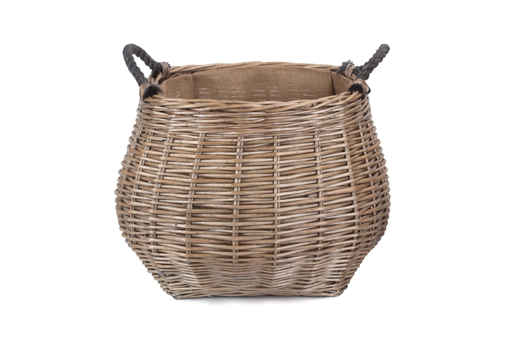 Curve -sided Antique Wash Hessian Lined Log Basket
