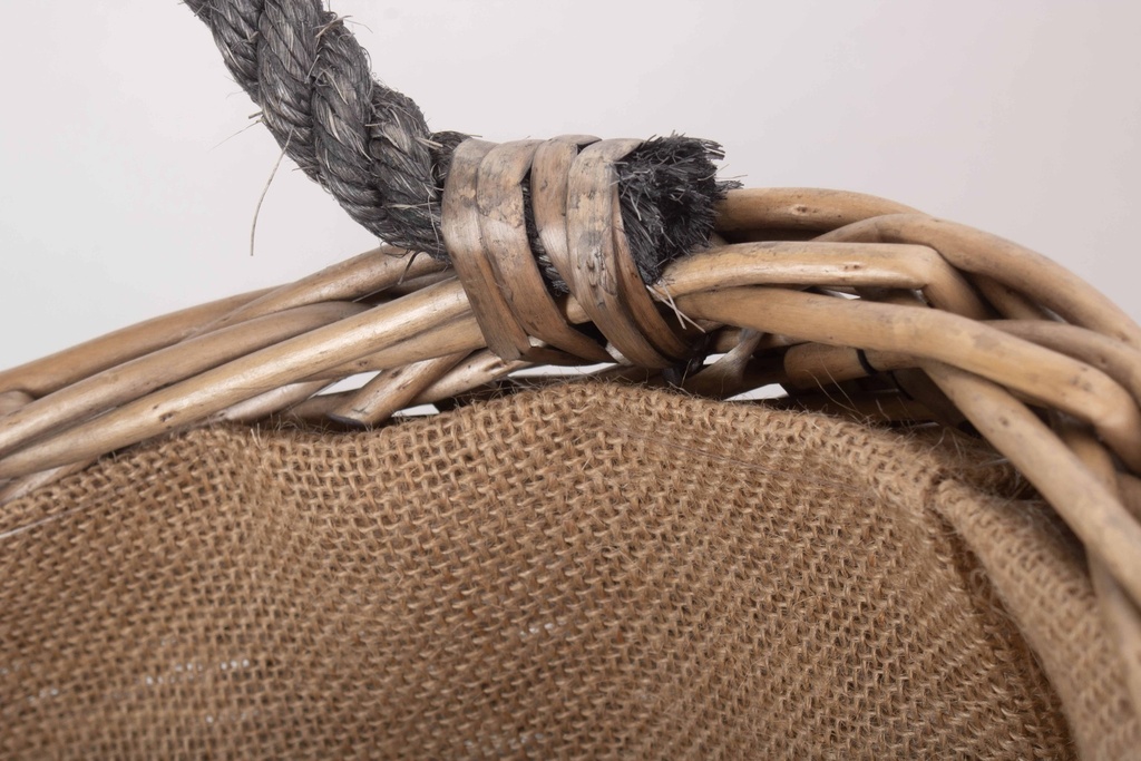 Curve -sided Antique Wash Hessian Lined Log Basket