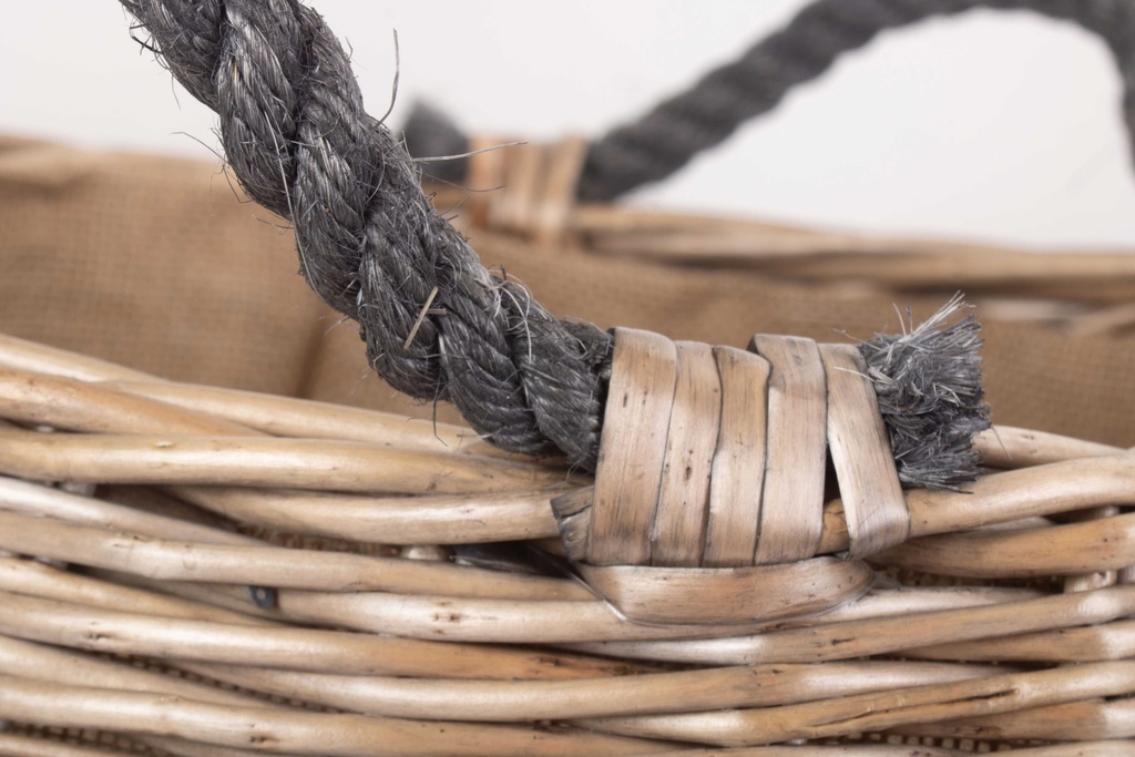 Curve -sided Antique Wash Hessian Lined Log Basket