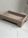 Small White Washed Rattan Tray with legs
