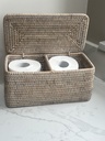 White washed Rattan Double Toilet Roll Holder - Basket