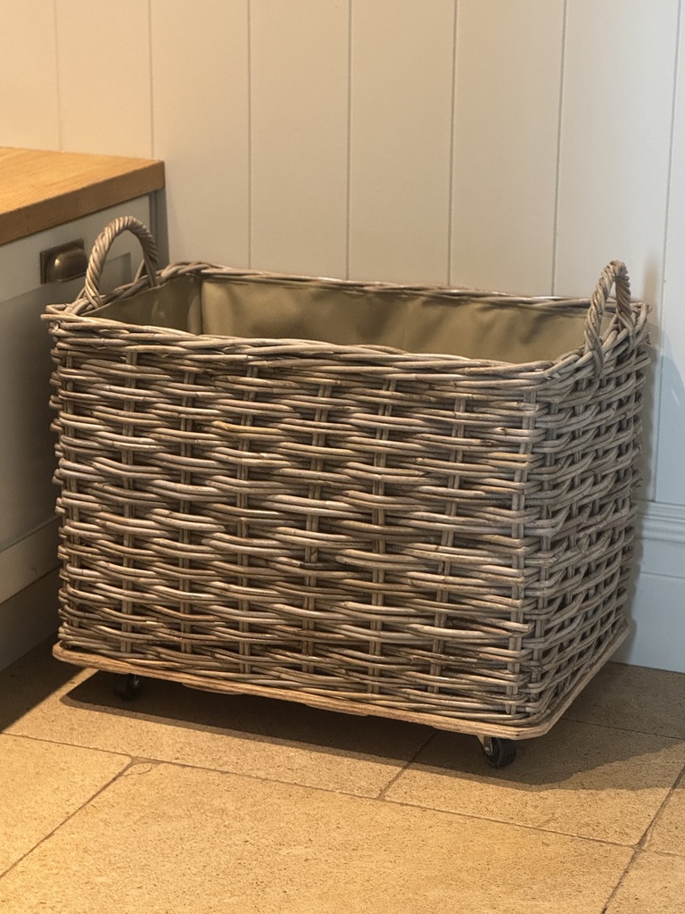 Wheeled Rattan Cordura Lined Log Basket