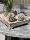 Whitewashed Rattan Tray on legs - M 