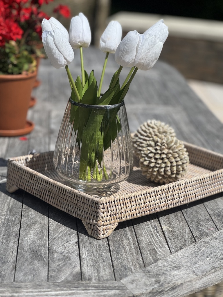 Whitewashed Rattan Tray on legs - M 