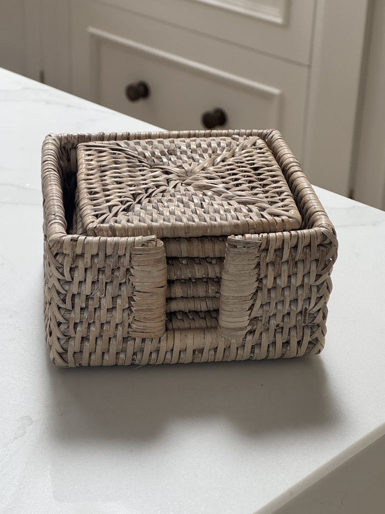 Whitewashed Rattan Square Coasters - Set of 6