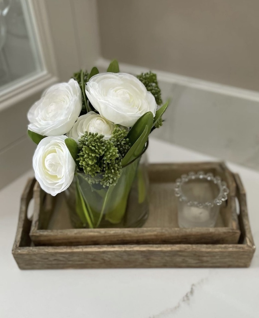 Ranunculus In Vase Plastic Glass White/Green Small