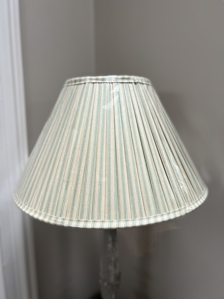 Pleated Silk Lampshade 40cm Green/Cream Ticking