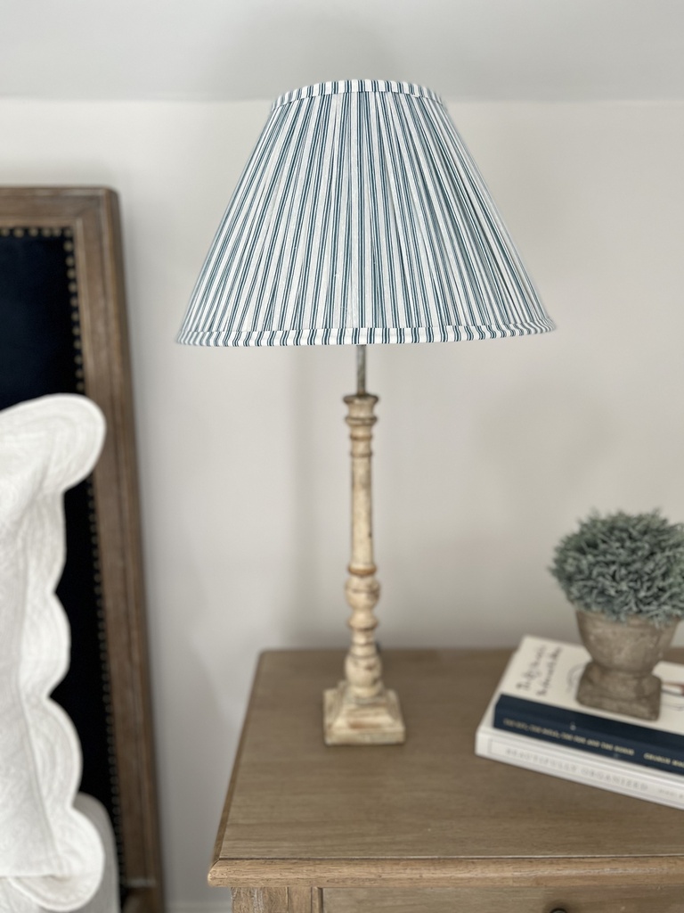 Pleated Silk Lampshade 35cm Blue/White Ticking