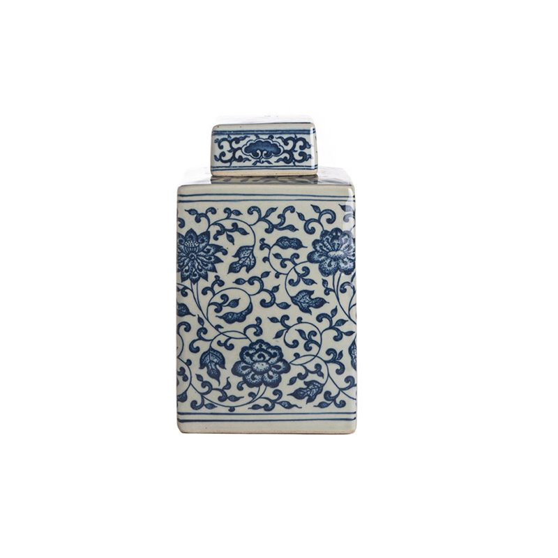 Blue and White Chinoserie Square Jar