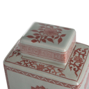 Coral and White Lotus Flower Rectangle Chinoserie Jar