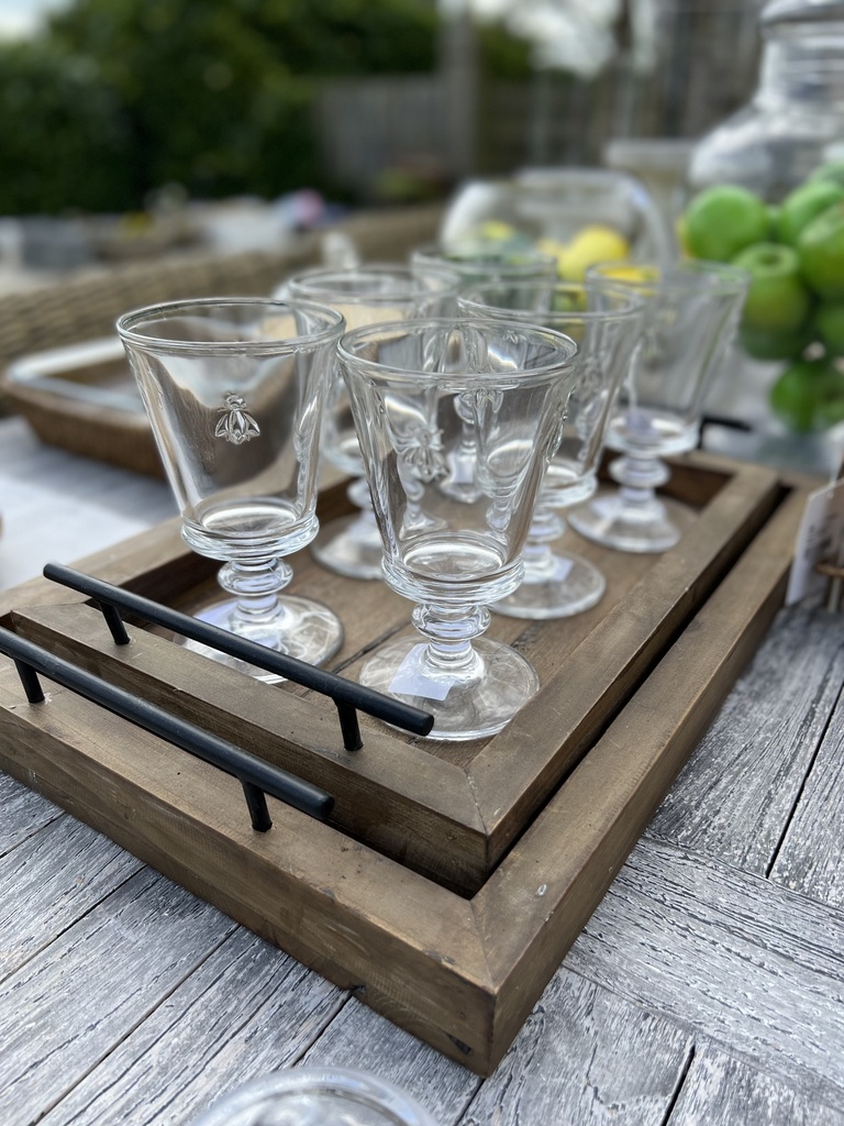 Set of Two Wooden Trays with Iron Handles