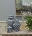 Temple Jar - Blue Paisley on White