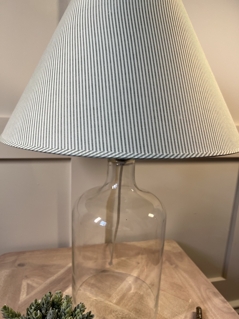 Glass lamp with green striped shade