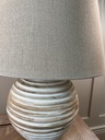 Carved Wooden Lamp with French Linen Shade