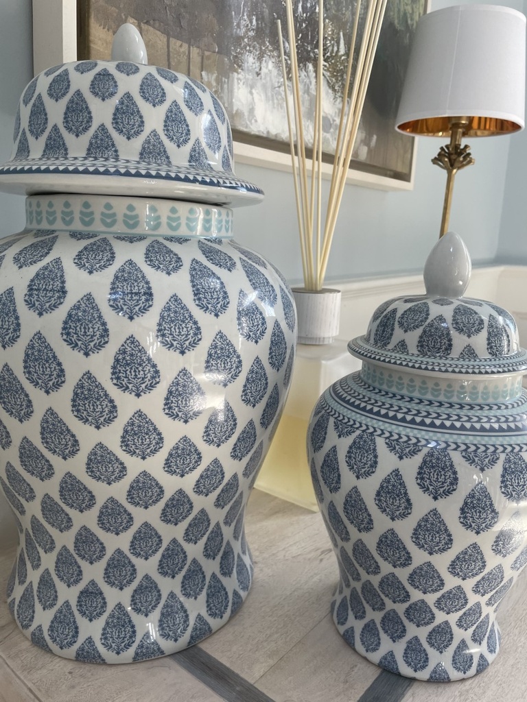 Temple Jar - Blue Paisley on White (Small)