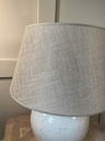 Etna White Glazed Stone Lamp with French Linen Shade - Grey