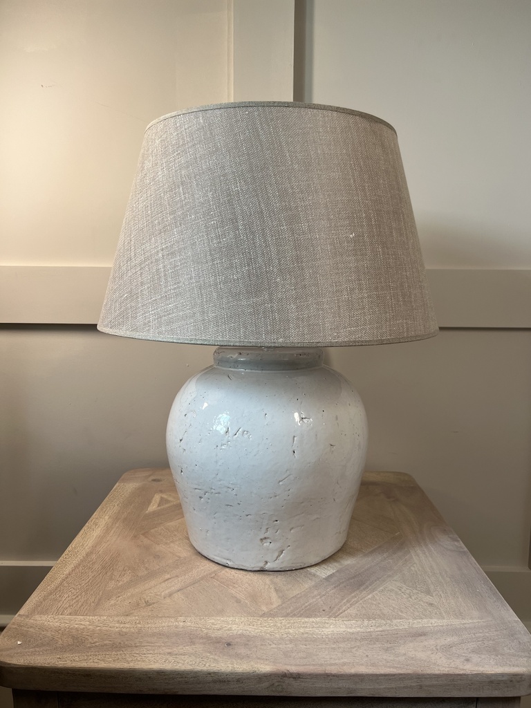 Etna Antique White Glazed Stone Lamp - Base Only