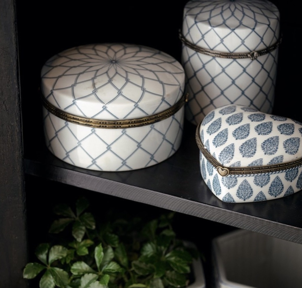 Heart Shaped Trinket Box (Blue Paisley on White)