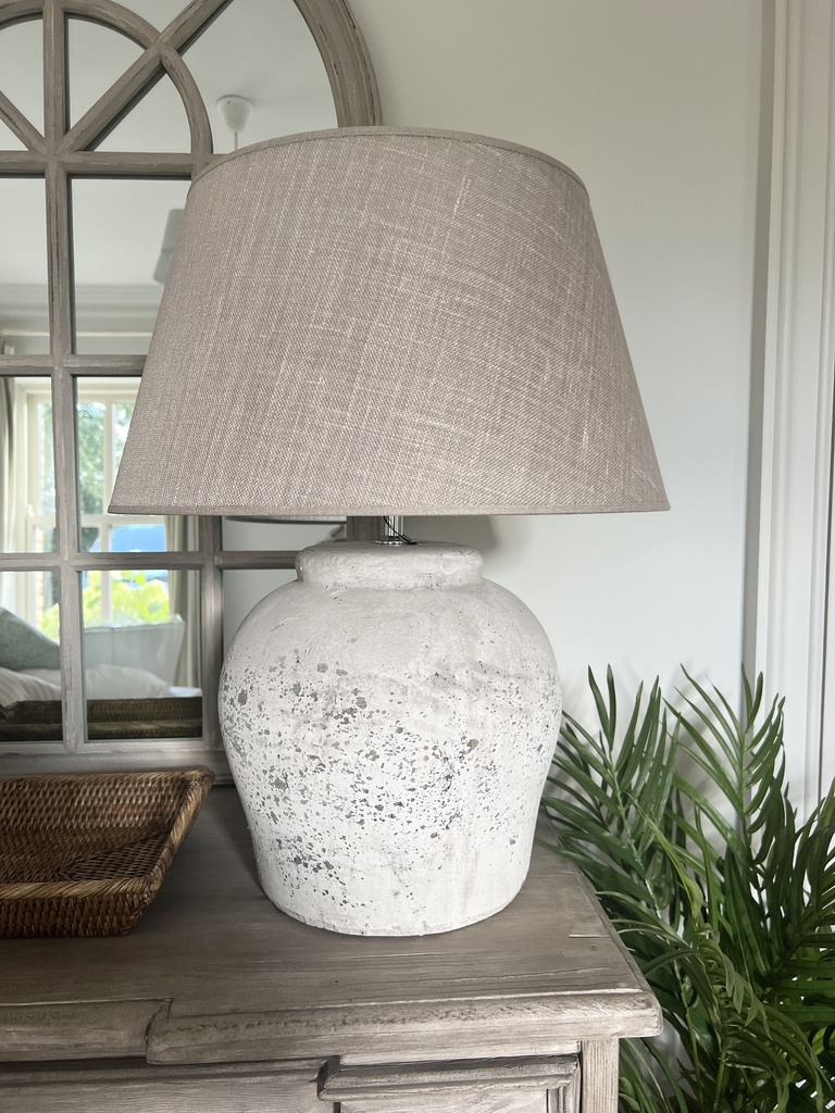 Etna Grey Stone Lamp with Linen Shade