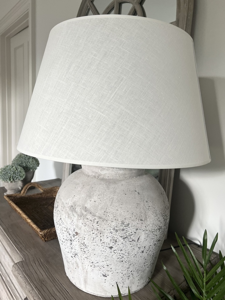 Etna Grey Stone Lamp with White Linen Shade