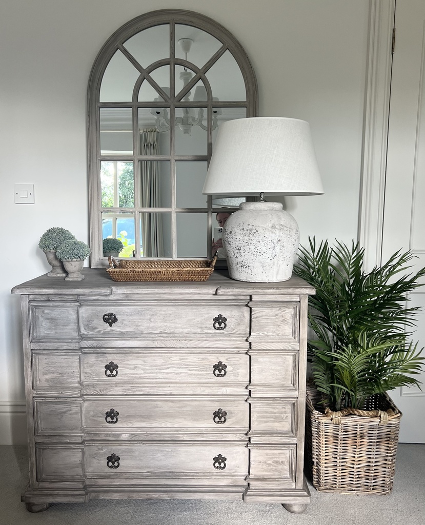 Etna Grey Stone Lamp with White Linen Shade