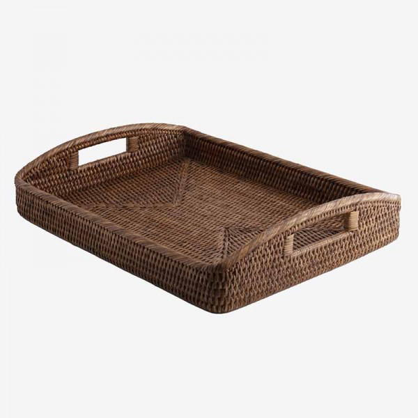 French Rattan Rectangular Tray with Handles