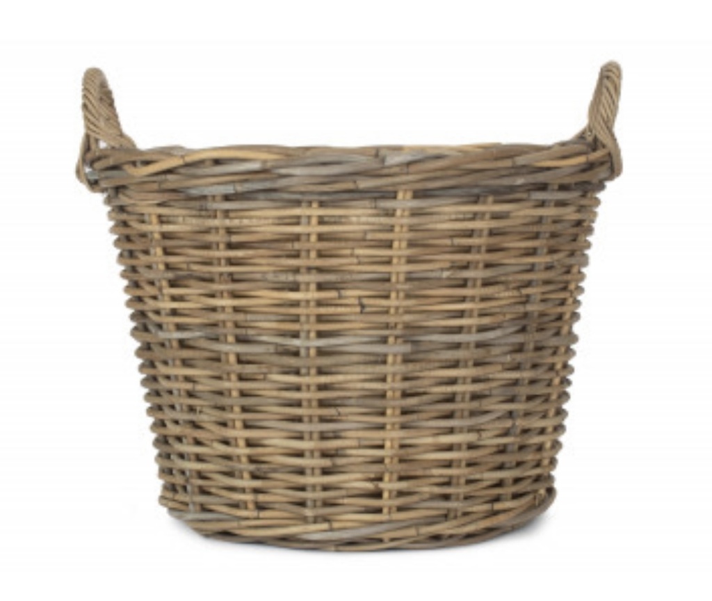 Large Round Kubu Rattan Lined Log Basket