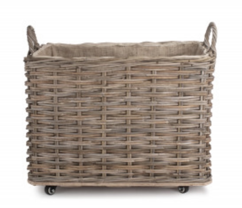 Wheeled Rattan Cordura Lined Log Basket