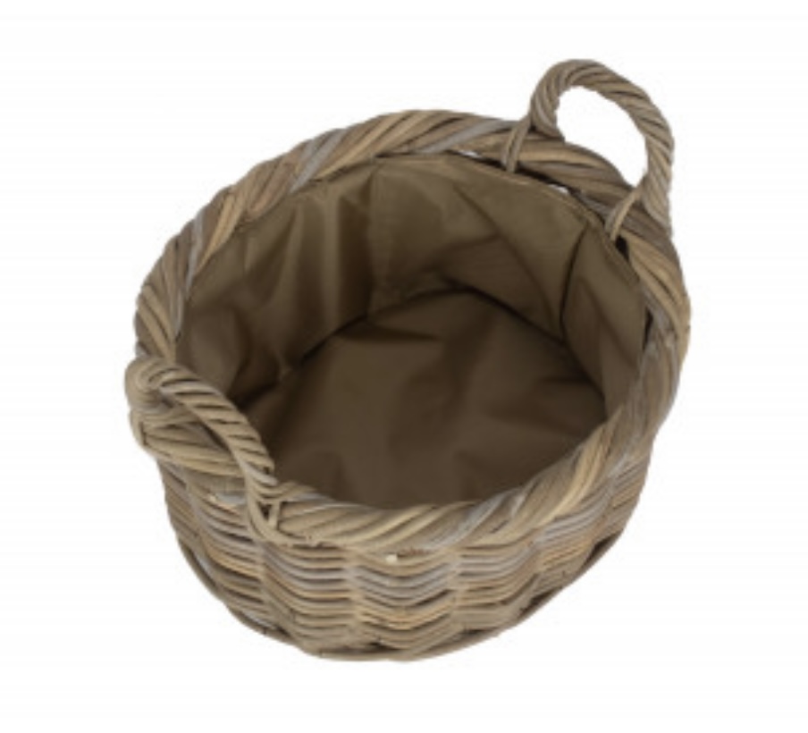 Oval Rattan Storage Basket With Cordura Lining - Small