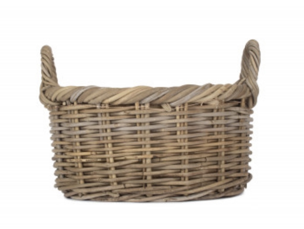 Oval Rattan Storage Basket With Cordura Lining - Small
