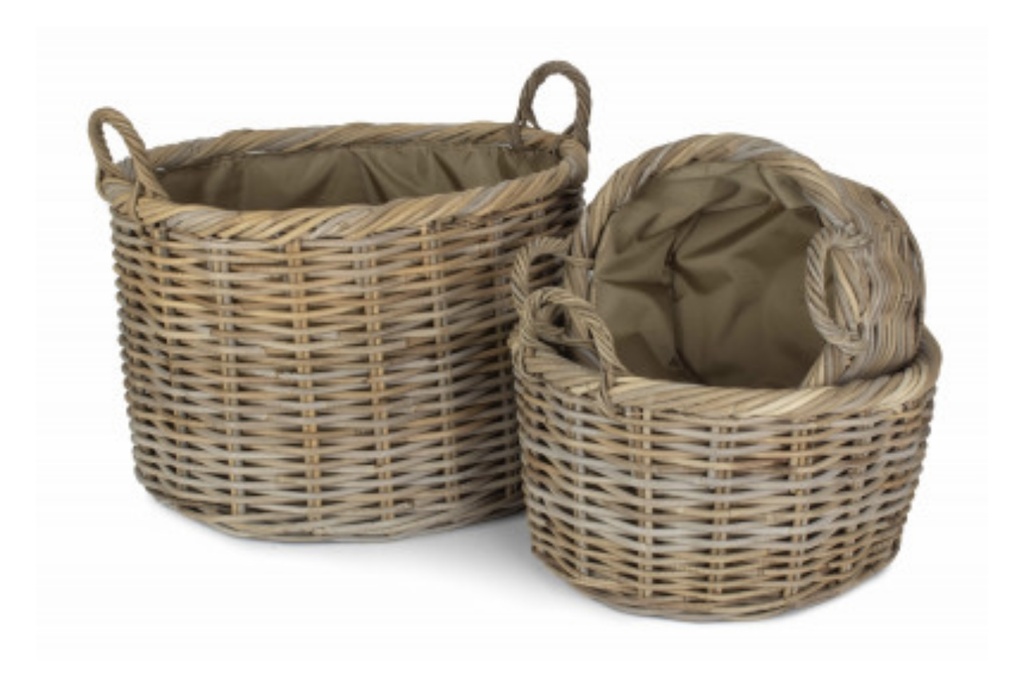 Oval Rattan Storage Basket With Cordura Lining - Small