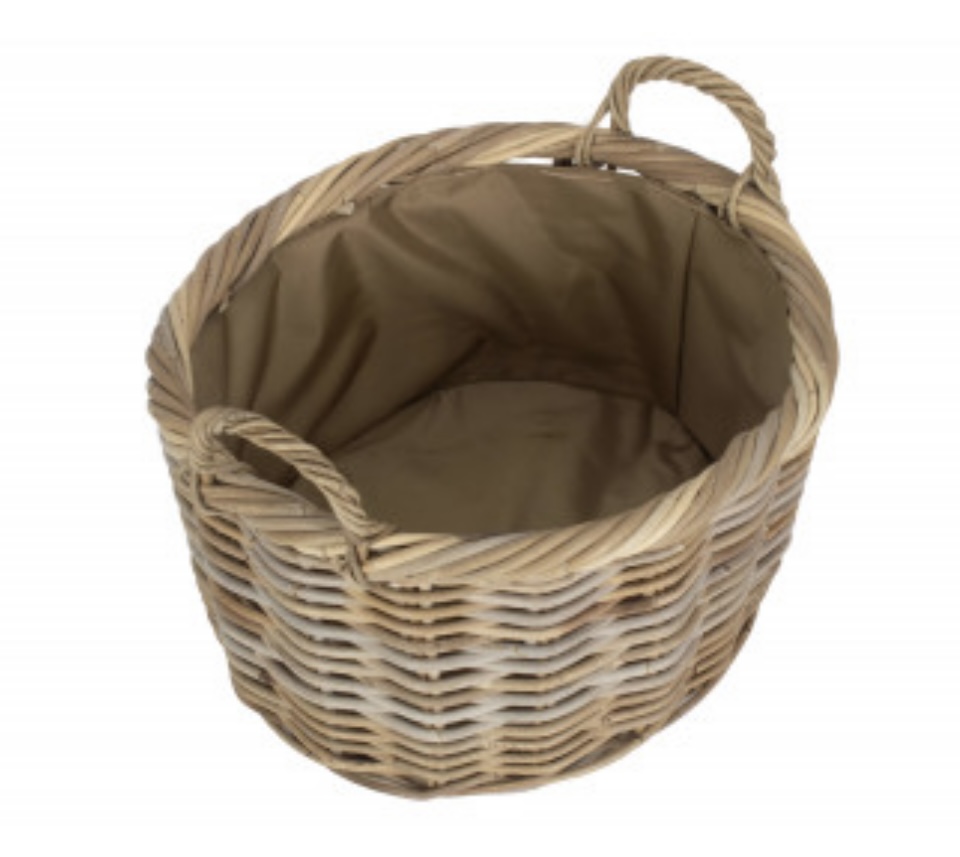 Oval Rattan Storage Basket With Cordura Lining - Medium