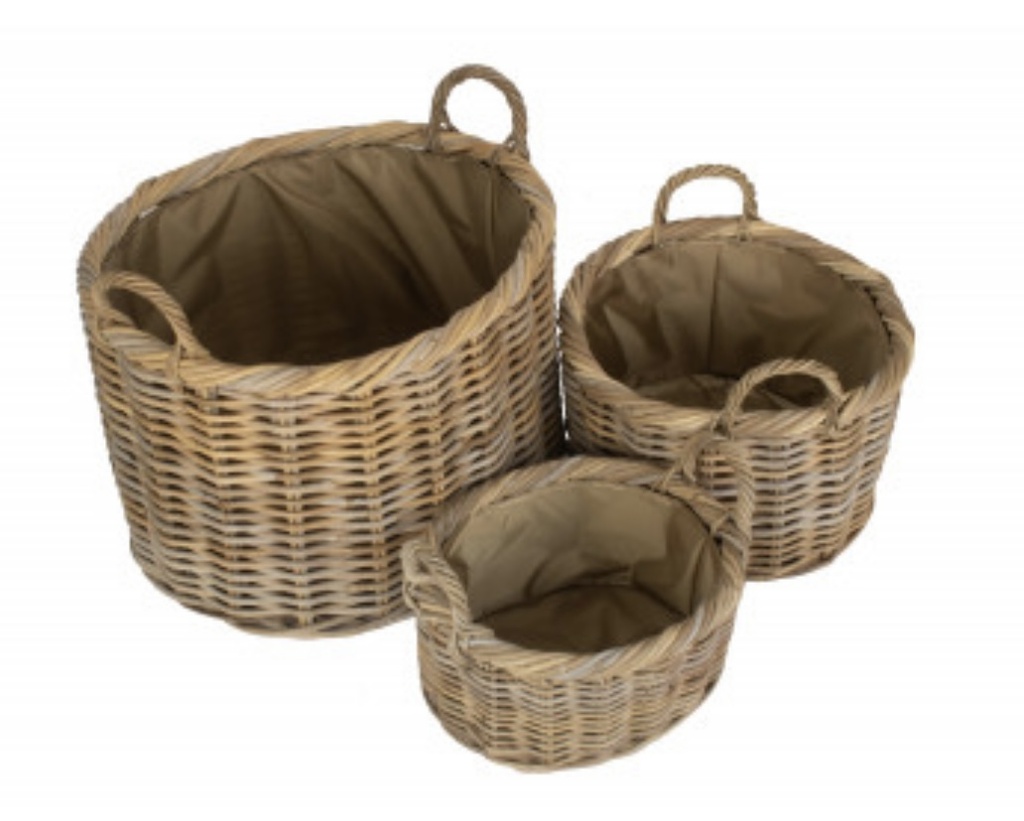 Oval Rattan Storage Basket With Cordura Lining - Medium