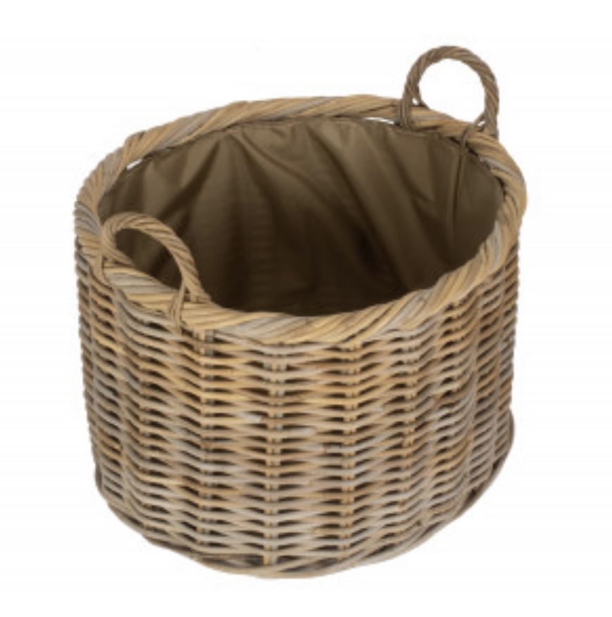 Oval Rattan Storage/log Basket With Cordura Lining - Large