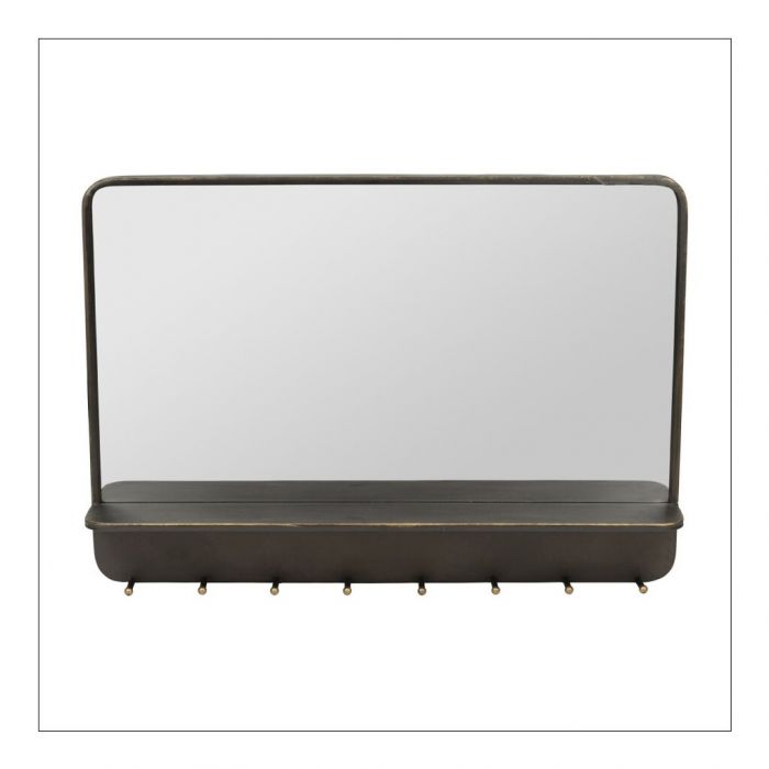 Black and Gold Metal Mirror with Hooks