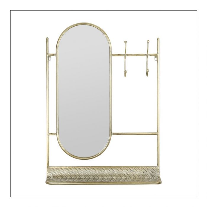 Champagne Valet Mirror with Hooks and Tray