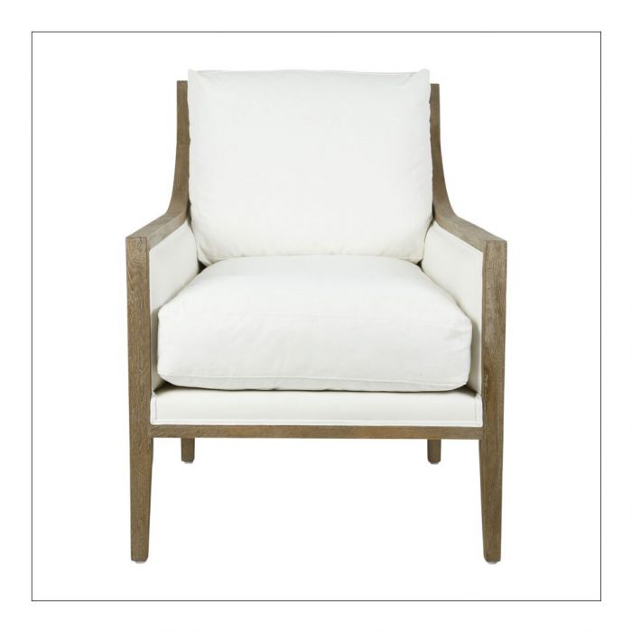 Oak and White Linen Club Chair