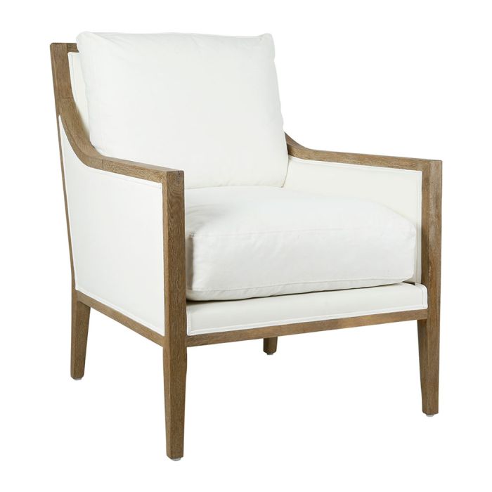 Oak and White Linen Club Chair