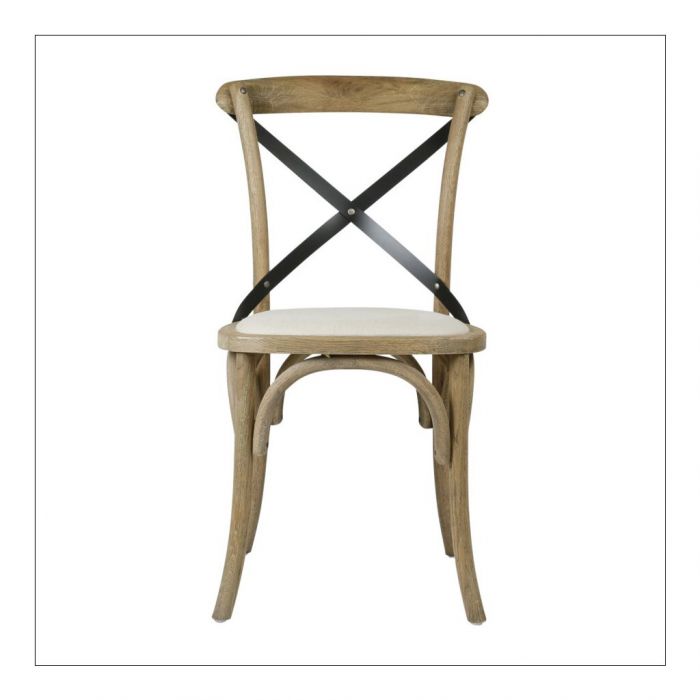 Oak and Linen Bistro Chair with Cross Back