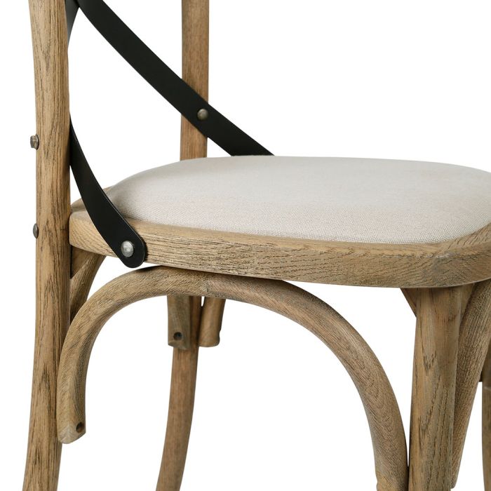 Oak and Linen Bistro Chair with Cross Back