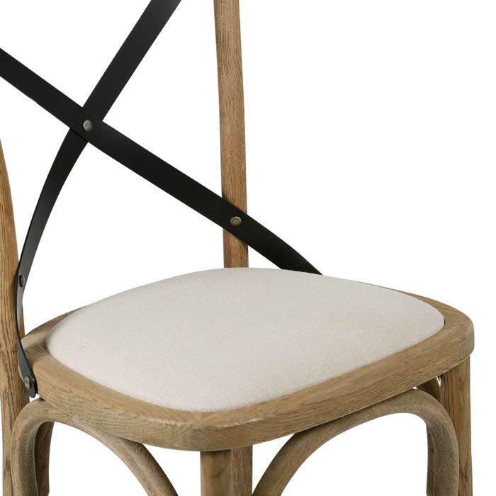 Oak and Linen Bistro Chair with Cross Back