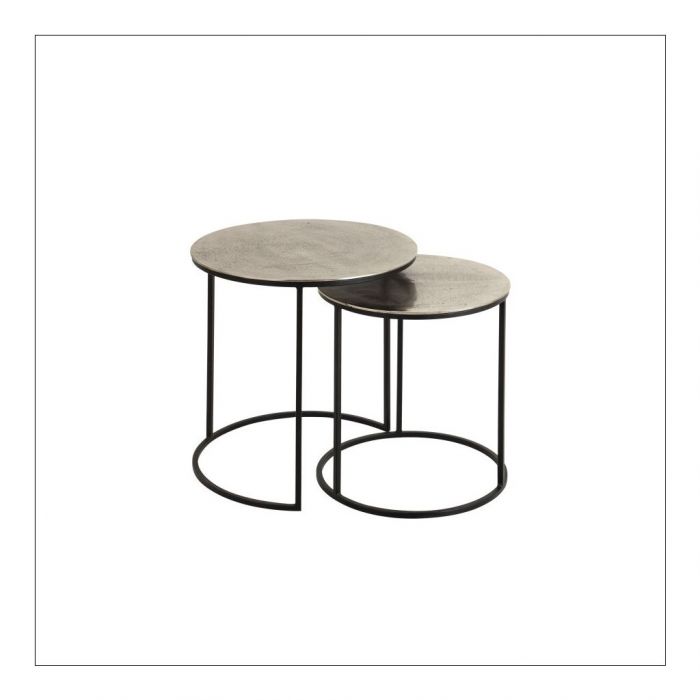 Felia Silver Grey and Black Nest of 2 Side Tables