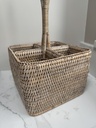 Whitewashed Rattan Condiment / Cutlery Holder